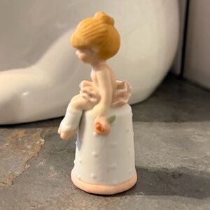 1987 Enesco Blonde Ballerina Sitting on a Thimble